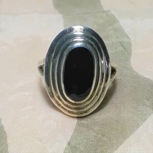 925 Silver & Black Onyx Ring Sz 9-1/2
